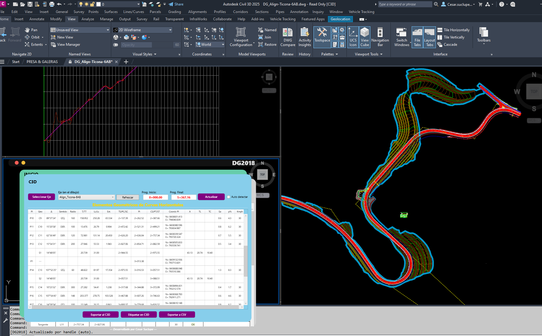 Civil 3D DG-2018 road plan and profile
